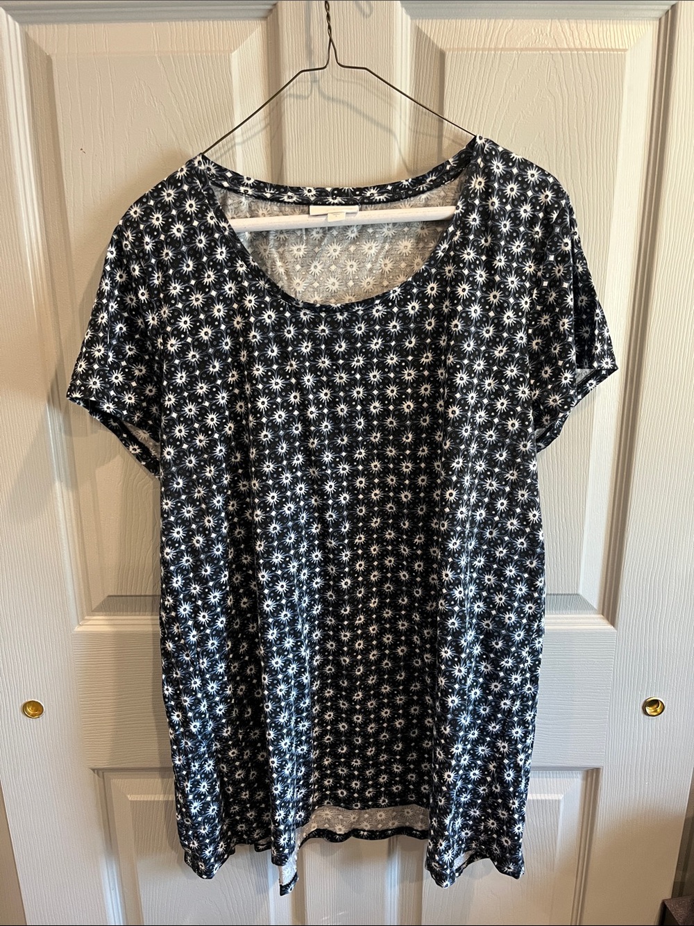 Pure Jill Black Floral Scoop Neck Short Sleeve Top